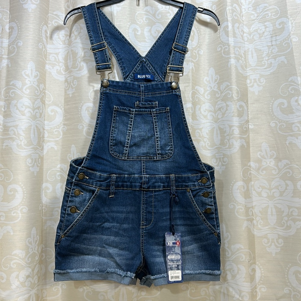 Blue Spice Denim Overall Shorts NWT